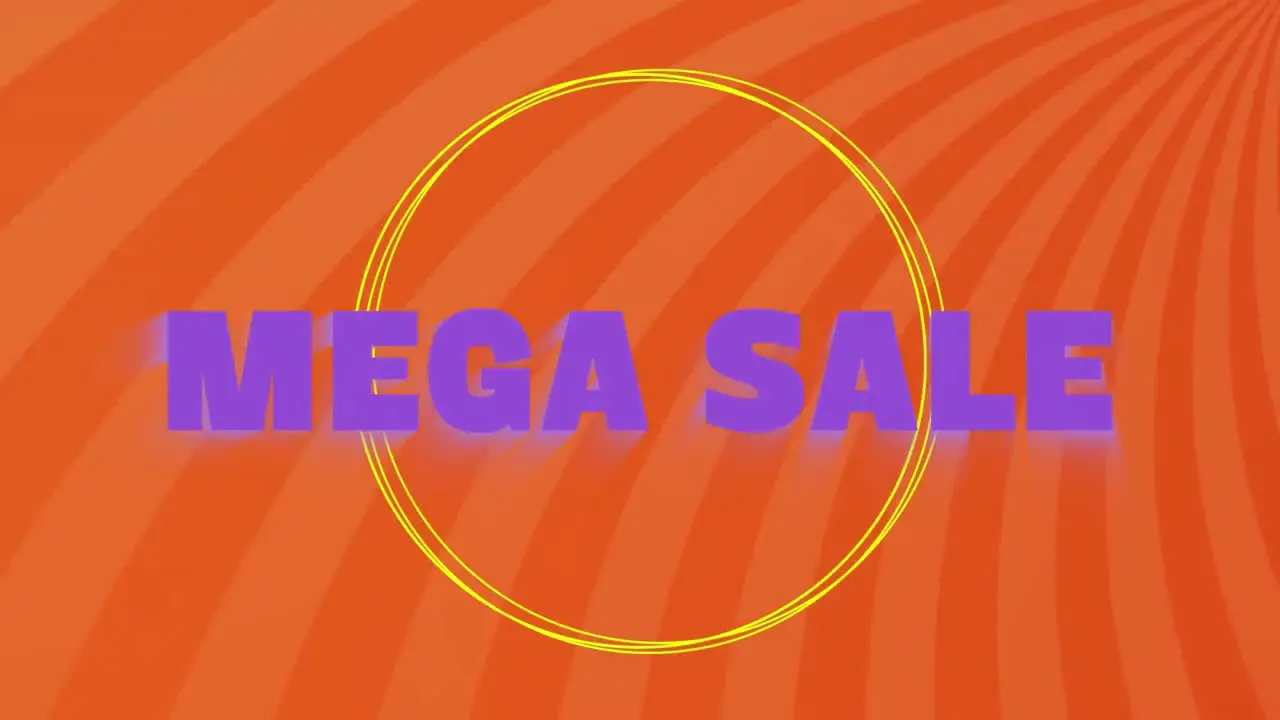 Animation of mega sale text over shapes on orange background