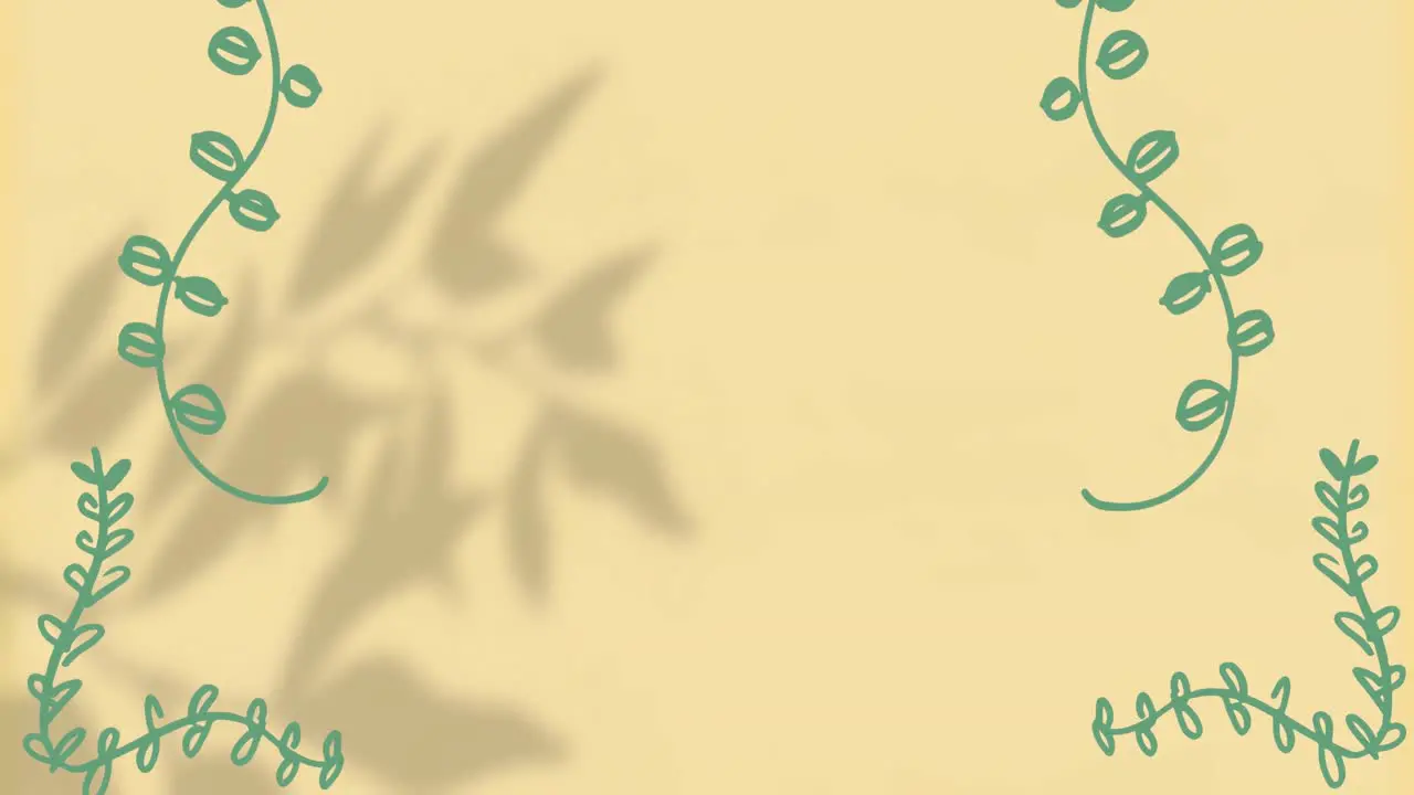 Animation of green leaves over moving shadows on orange background