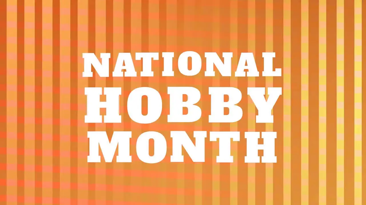 Animation of national hobby text over orange background