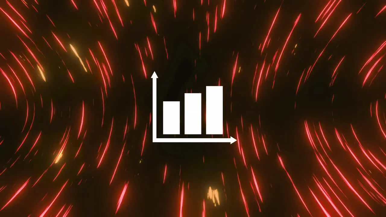 Animation of statistics and data processing over glowing orange light trails