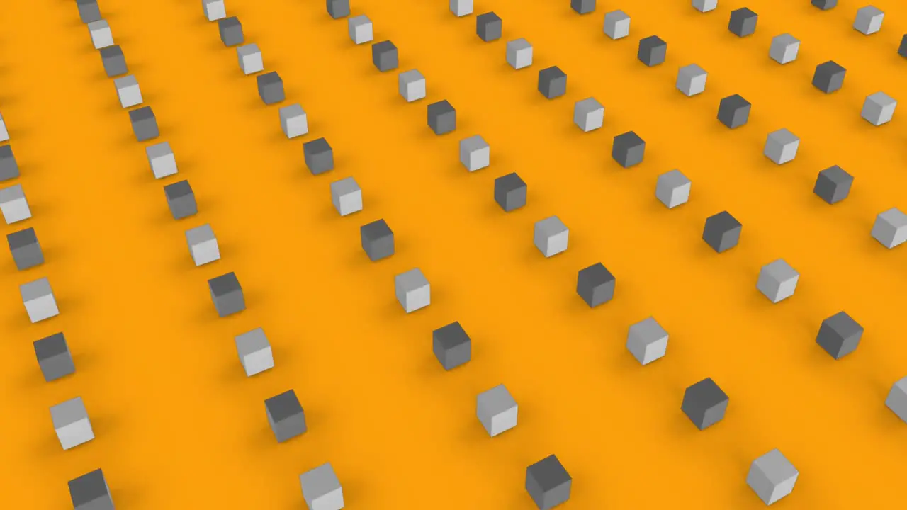 Animation of chemistry test tubes over rows of cubes on orange background