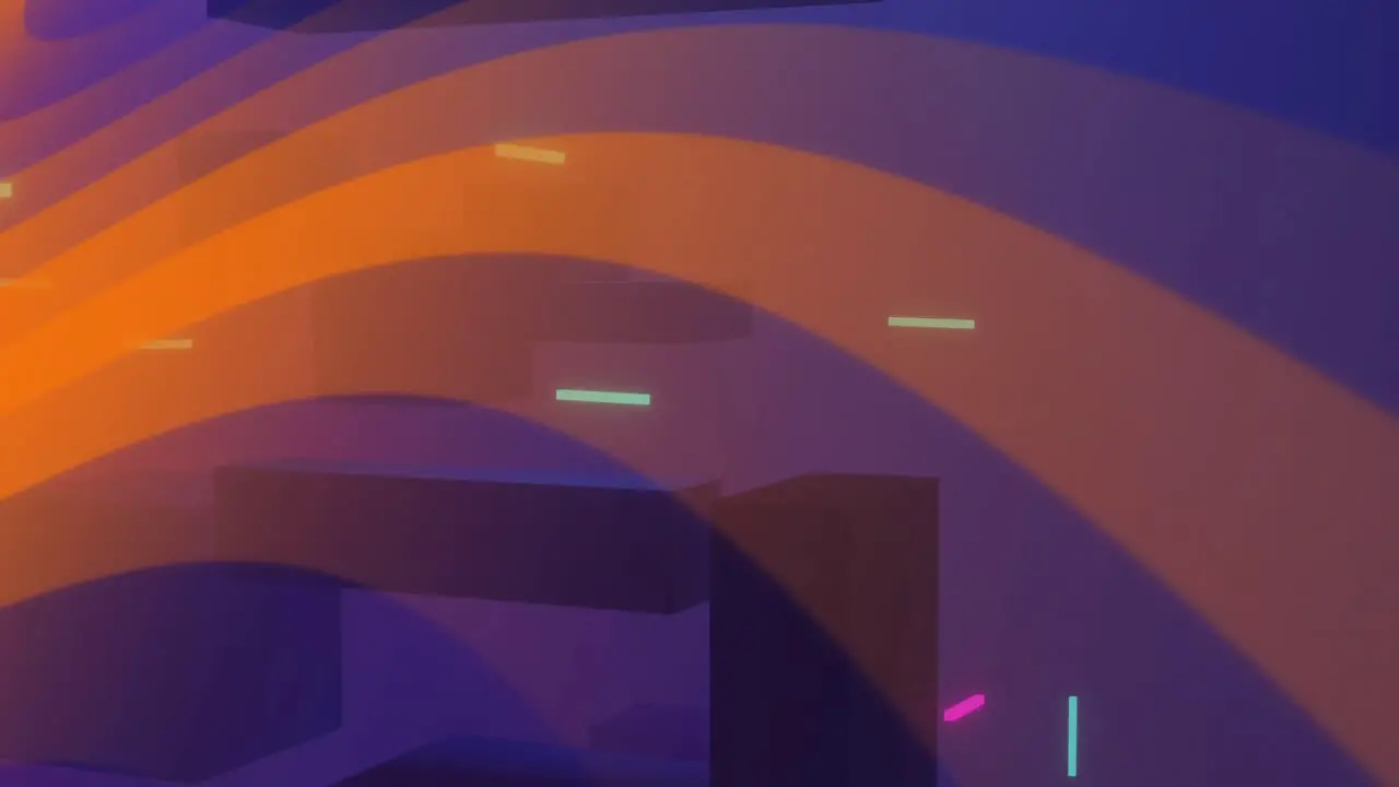 Animation of light trails and abstract shapes moving on orange background