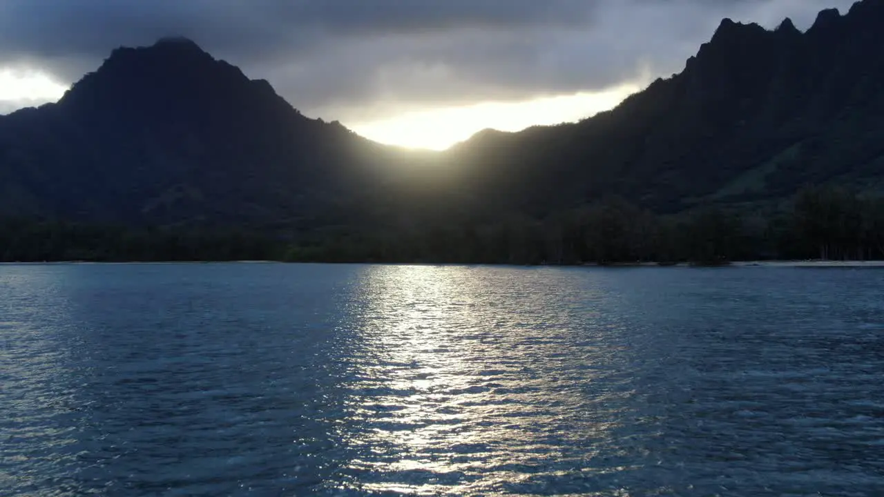 Establishing Aerial Shot Of The Sun Setting Over The Sunset Fish Pond