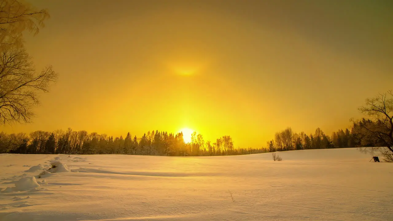 Vivid Sky Of Sunrise In A Snowscape Countryside