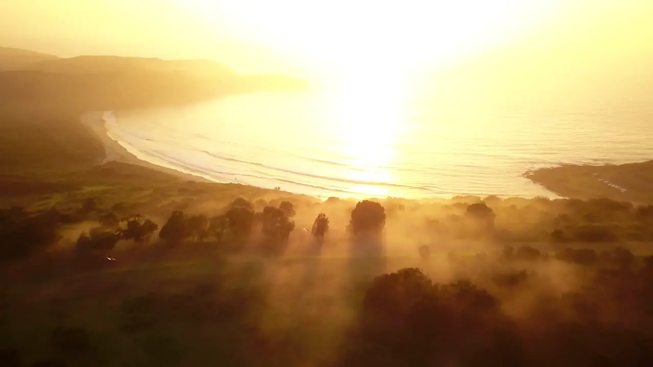 Brillant Sunrise Fog Mist Sydney Australia The Farm Surf Spot New Years Day start of the year stunning bay ocean view drone by Taylor Brant Film