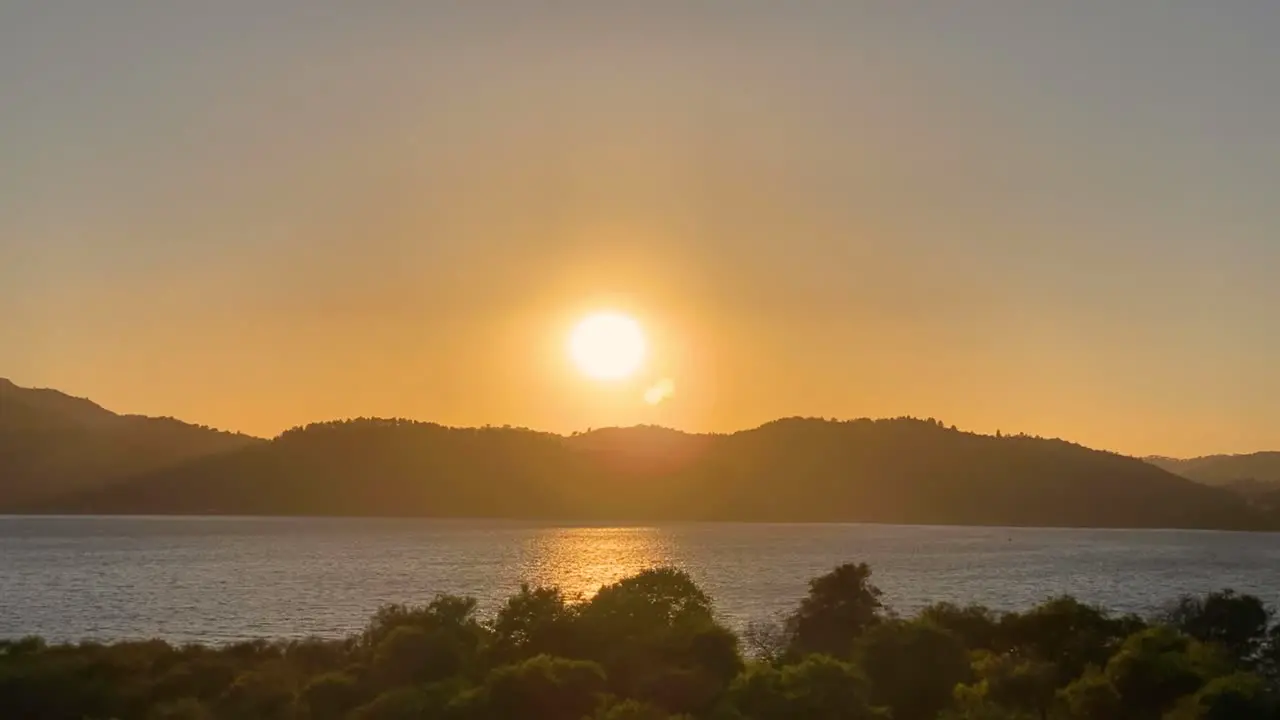 Sunset view in a paradisiac mountains over river