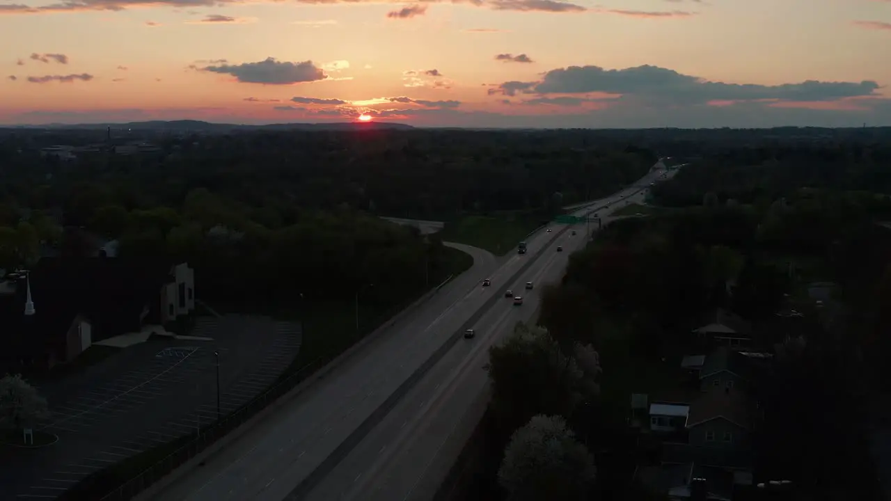 Night evening shot of busy highway at sunset