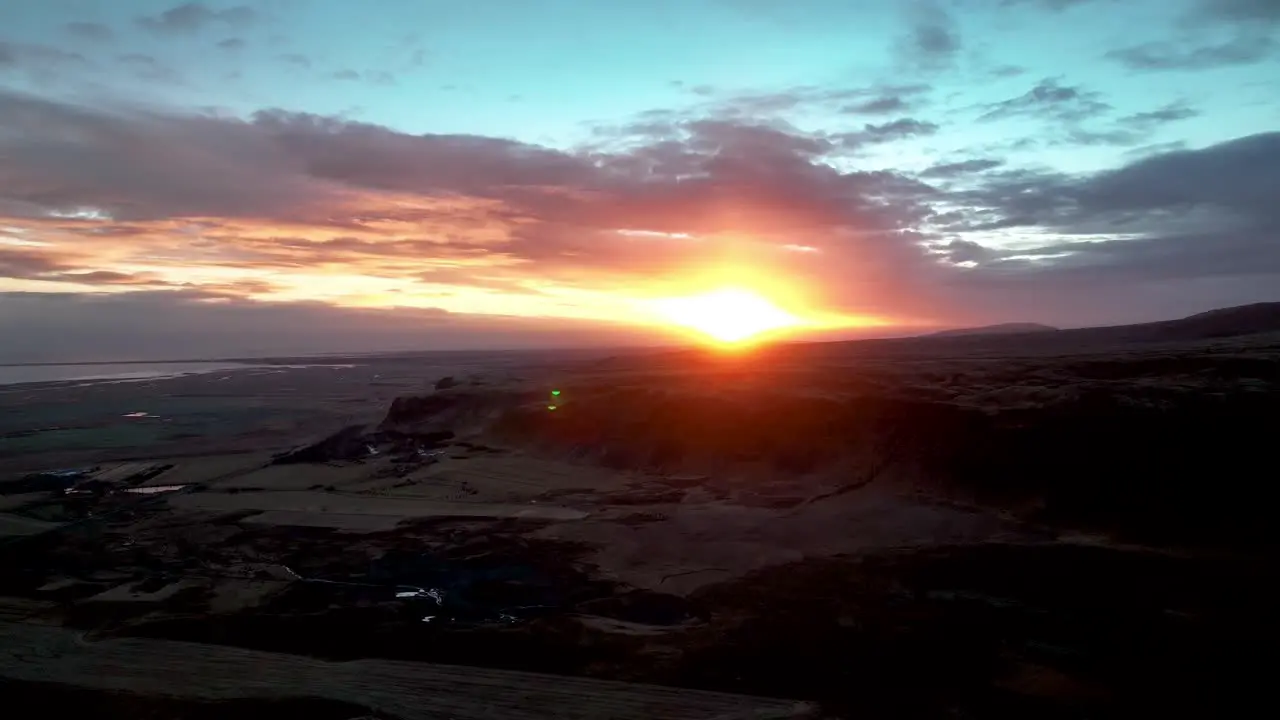 Sunset Sky Over Panoramic View Of Olfus Spring Mountains In South Iceland