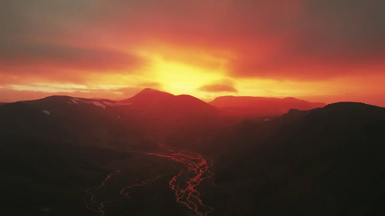 Slow rise above Landmannalaugar Highlands in Iceland during