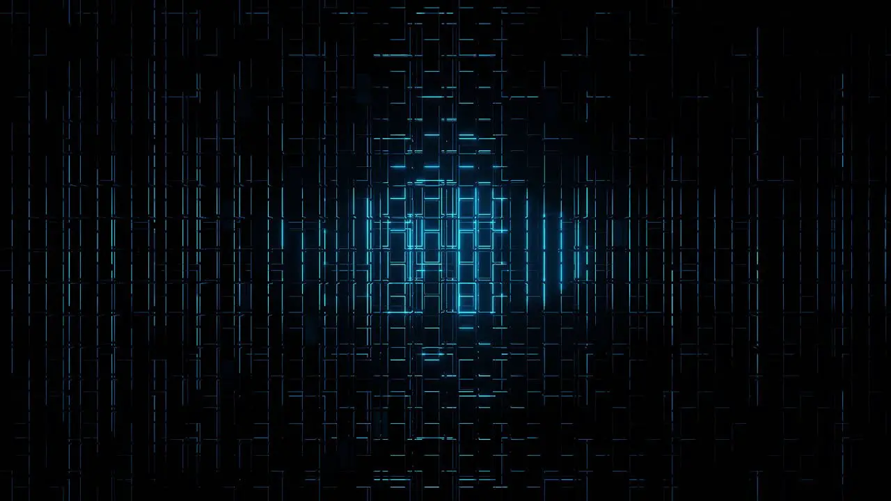 VJ Loop Falling Down a Dark Shaft Intermittently Illuminated With a Blue Metallic Grid