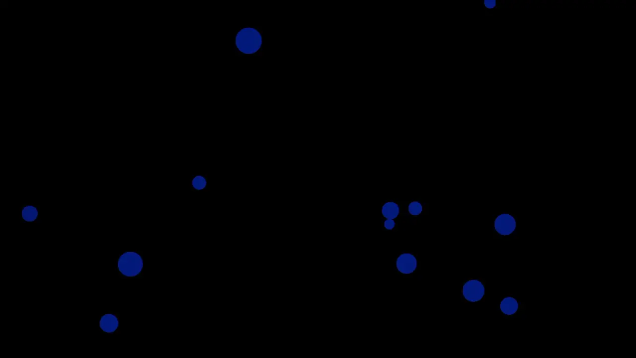 Digital animation of small blue circles representing bubbles moving in space isolated on black background