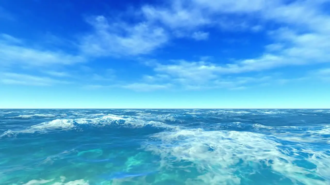 Flying Over Bright Blue Open Ocean