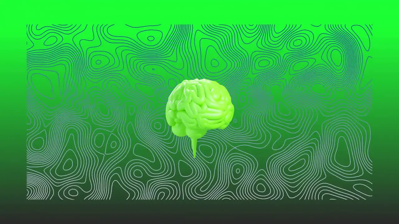 Animation of human brain spinning over glowing pattern background