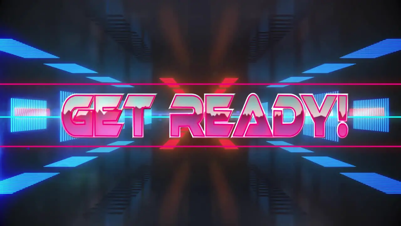 Animation of get ready text over neon tunnel