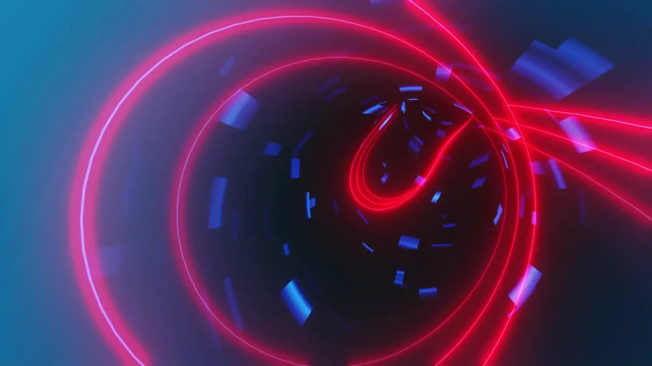 Animation of red neon tunnel with blue square lights