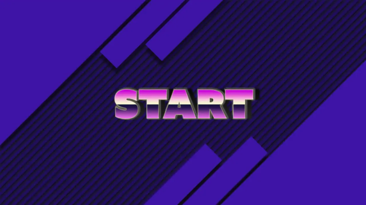 Animation of start text and blue shapes on blue background