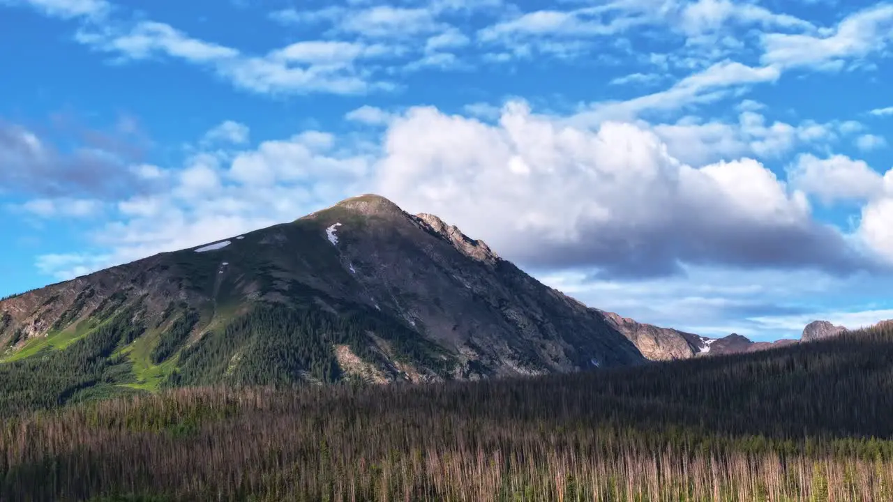 steady timelapse of buffalo mountain in silverthorne colorado with large clouds and dynamic shadow movement AERIAL STATIC