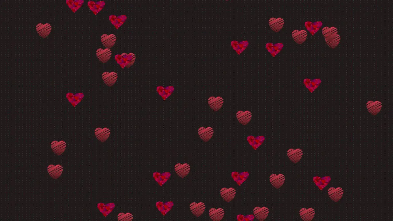 Animation of red hearts floating on black background