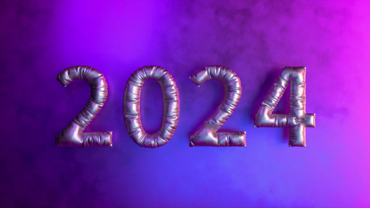 Iridescent 2024 Balloons with a Mystical Purple Haze Evoking a Futuristic New Year's Eve Vibe 3D