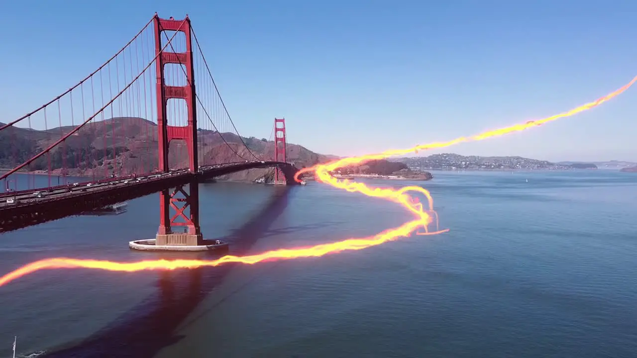 The Golden Gate Bridge San Francisco United States with illustrations of advanced telecommunications visualization