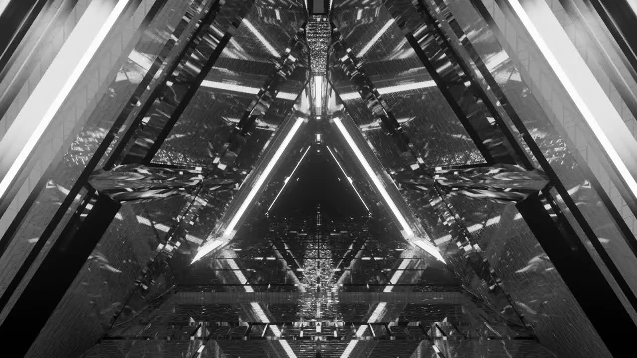 Entering into highly reflective monochromatic triangular space tunnel