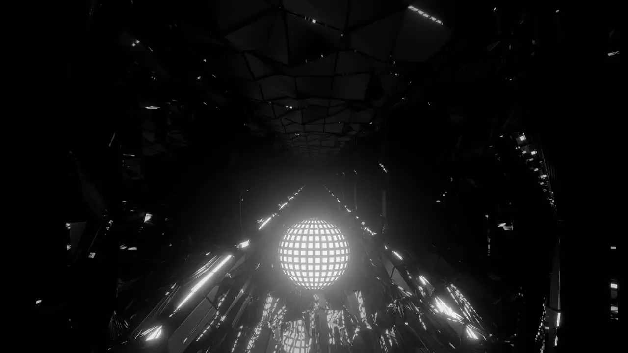 VJ Loop Glowing White Energy Sphere Rolling Down a Dark Glossy Sci-Fi Corridor