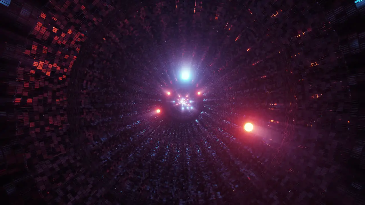 VJ Loop Light Blue and Red Energy Spheres Traveling Down a Pulsing Illuminated Sci-Fi Tunnel