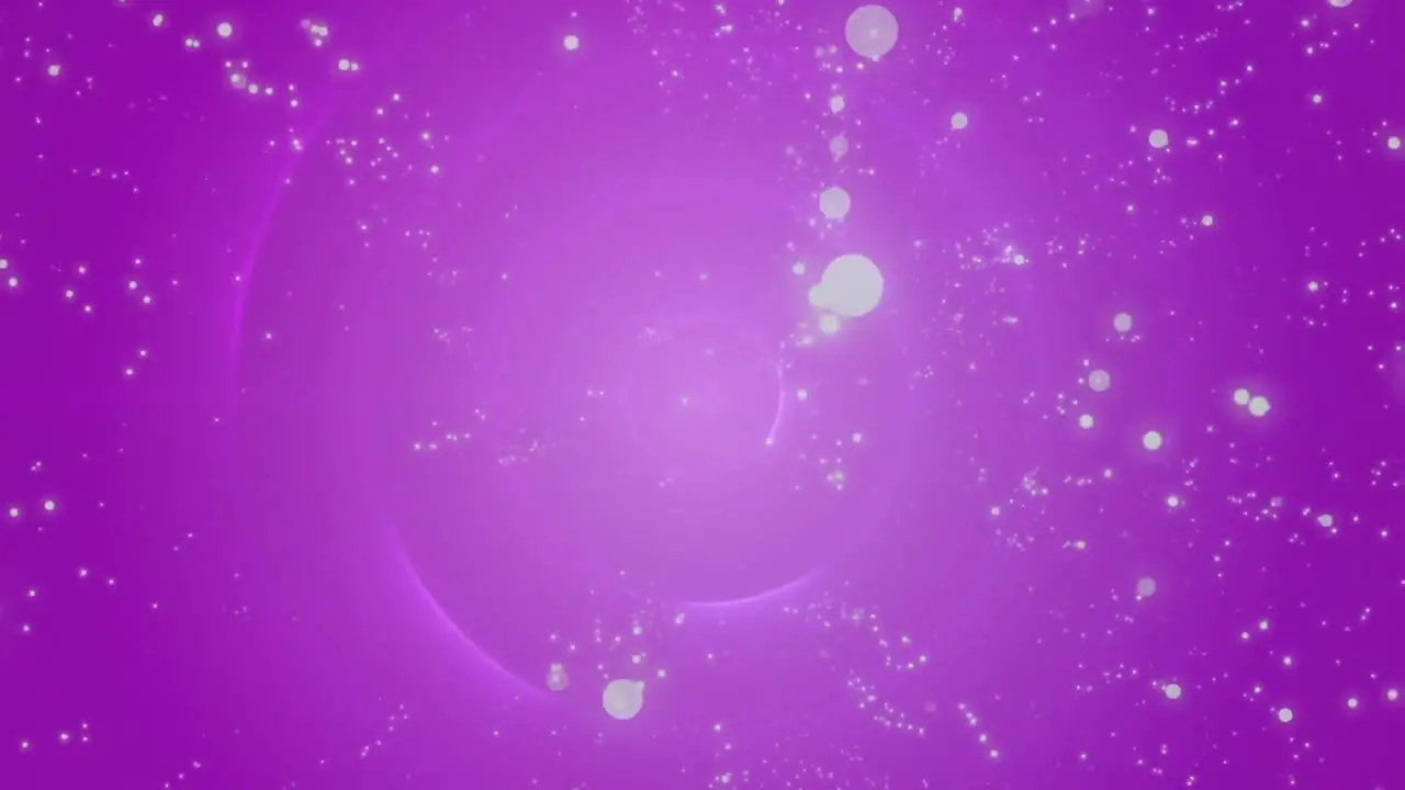 Animation of white light spots and rings of light on purple background