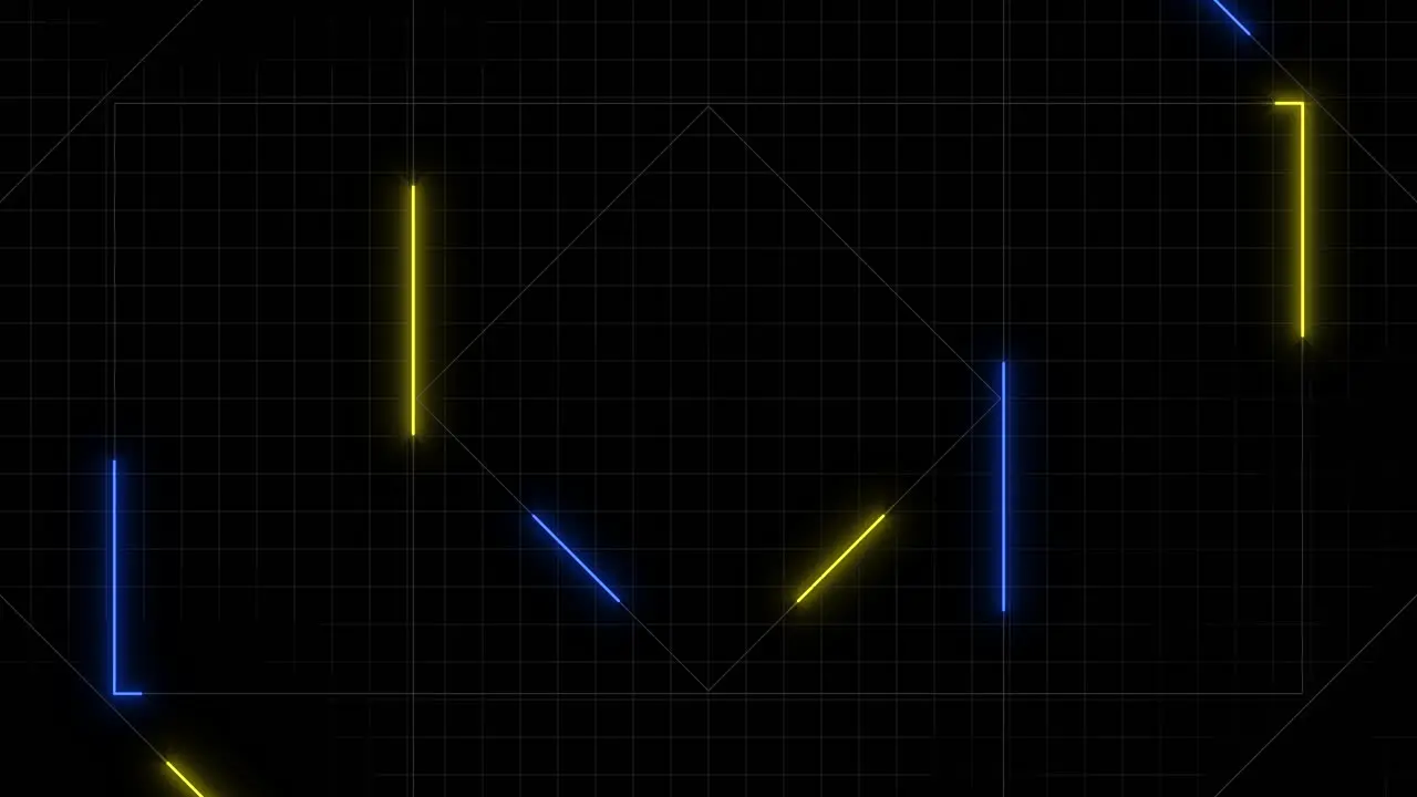 Geometric art blue triangle and yellow square on black