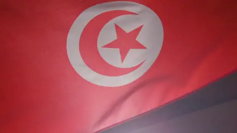 Close Up Studio Shot Of Tunisian Flag Flying Filling Frame