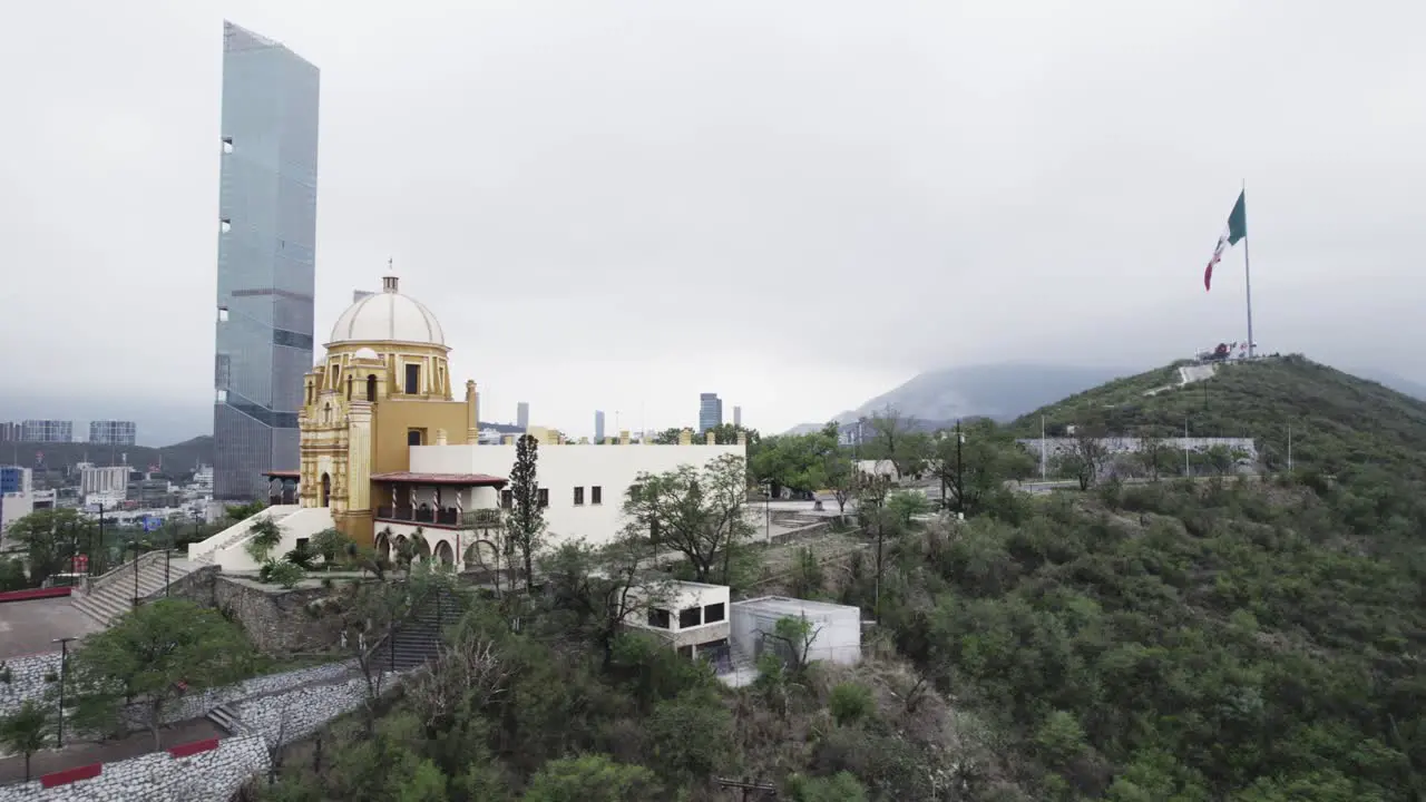 Drone shoot at morning cloudy day at hasta bandera over obispado hill at Monterrey City Mexico