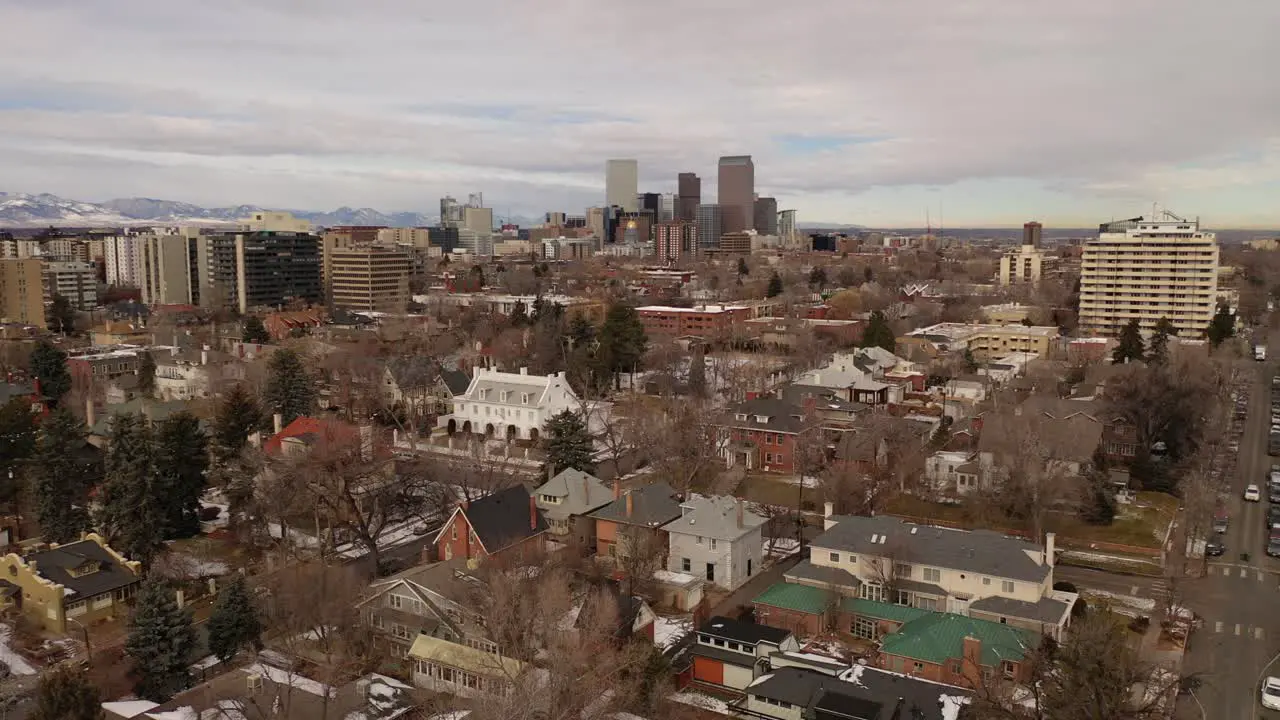 A reverse pan of Denver Colorado on a winter's day