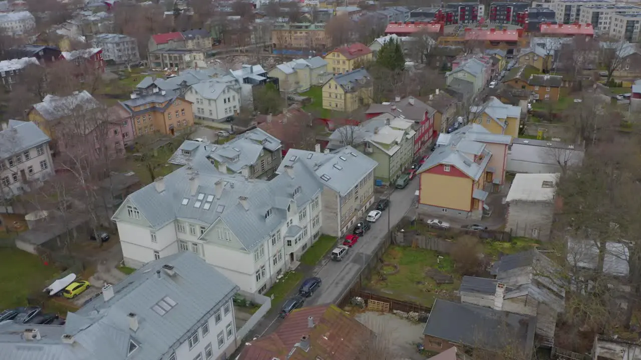 Drone of art nouveau style buildings in Tallinn Estonia