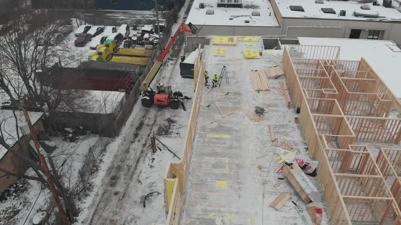 Construction workers building in process