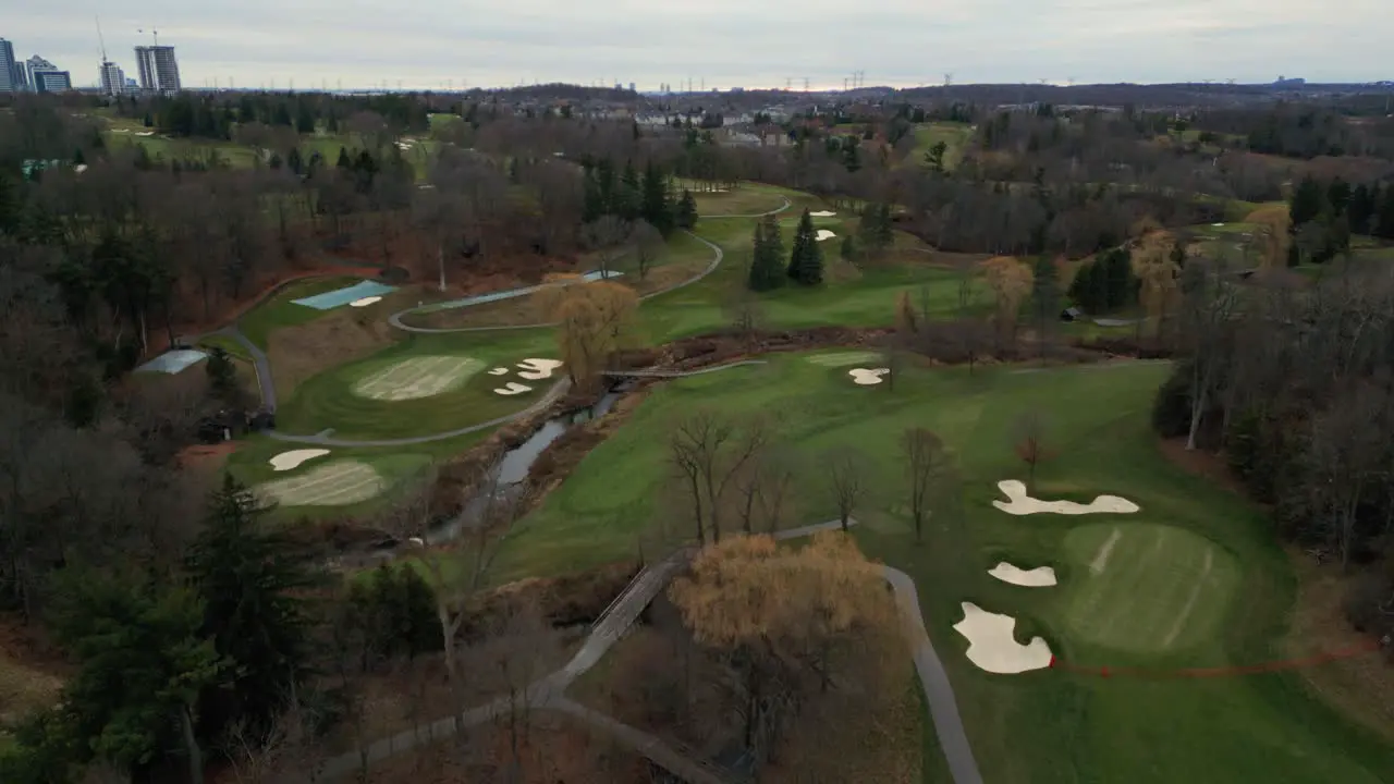 Drone aerial flying above an empty golf course in Richmondhill Toronto Ontario Canada