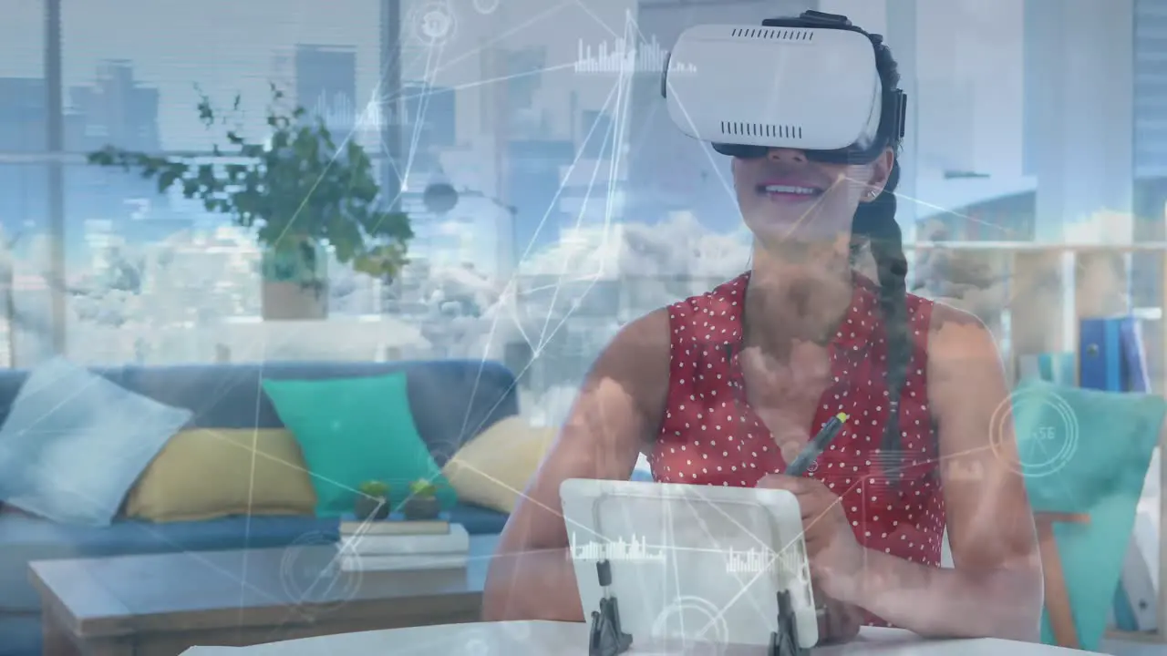 Woman wearing a virtual reality headset 4k