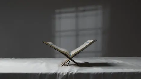 A Tracking Shot of the Quran On Covered Surface