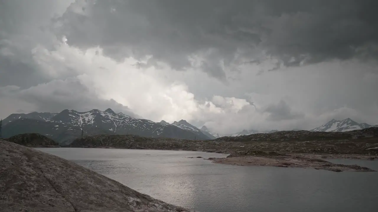 Timelapse of dramatic stormy weather in mountains