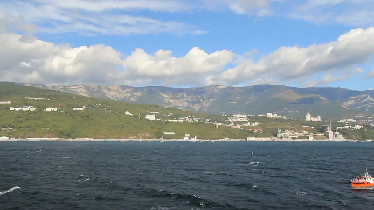 Ukraine Crimean coast approaching Yalta with pilot boat