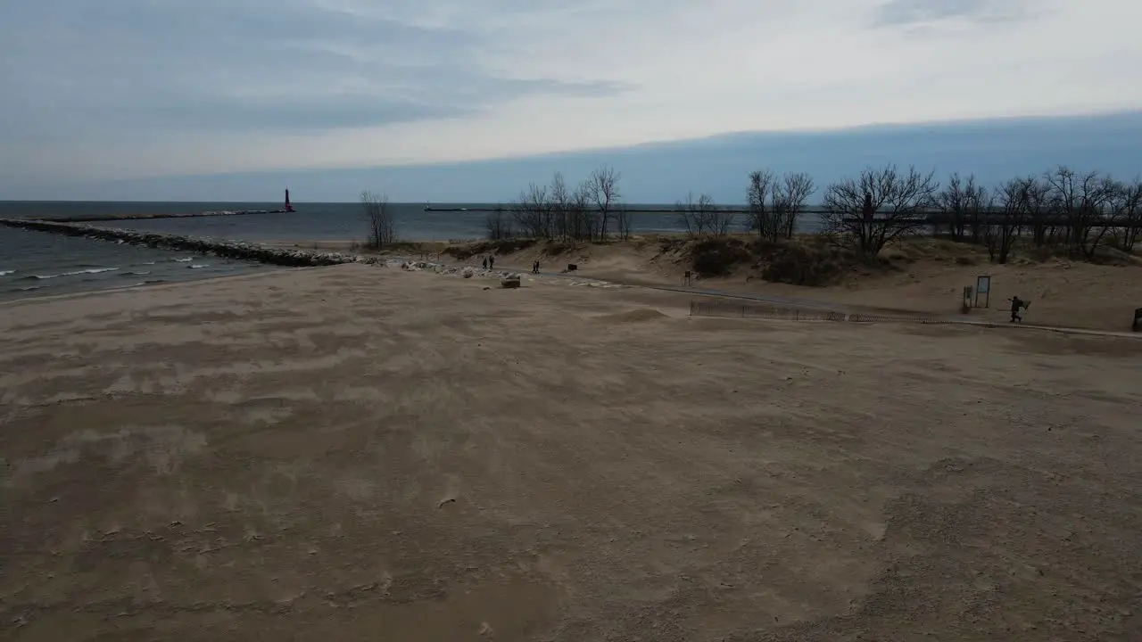 Left truck motion with drone over the Muskegon Boardwalk