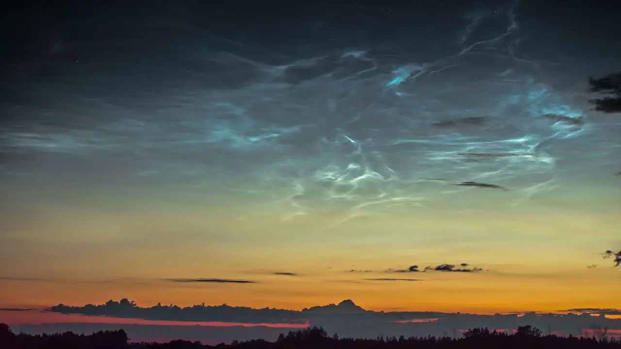 View of noctilucent clouds movement in timelapse