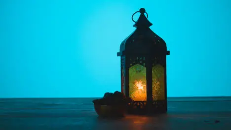 Tracking Shot of a Hand Taking Water and Dates During Dusk Ramadan Celebrations