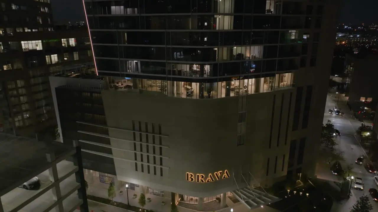 Aerial view around the Brava luxury residence nighttime in Houston Texas USA