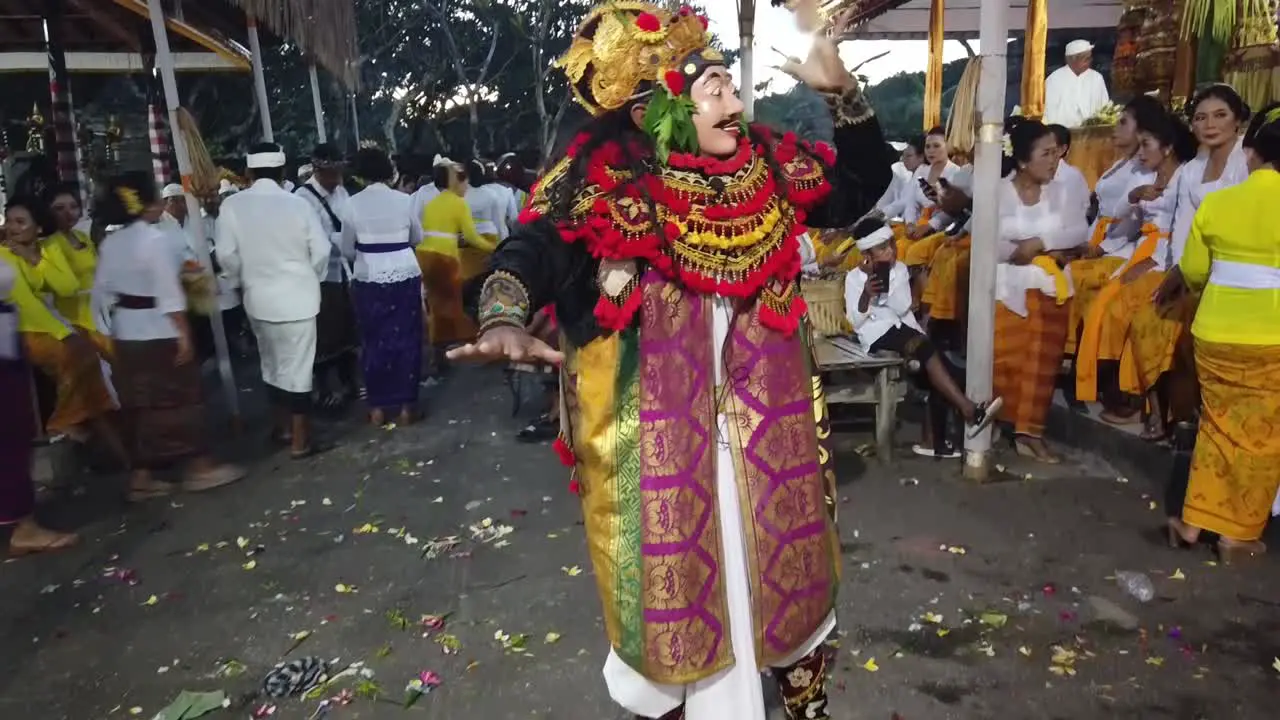 Masked Dance Drama Theatre Performance of Balinese Hinduism Ceremony in Bali Indonesia at Evening Topeng Dancer at Hindu Temple