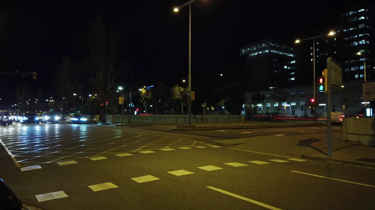 Street Traffic Hyperlapse at Night Cars Driving Pedestrians in Hebron Valley Barcelona Catalonia Spain Motion Lapse