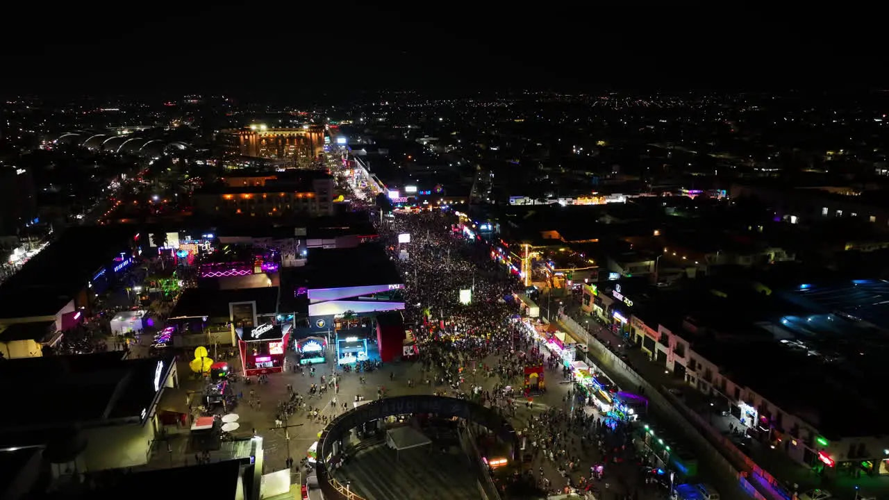 Nightlife at the San Marcos fair illuminated Aguascalientes Mexico Aerial view