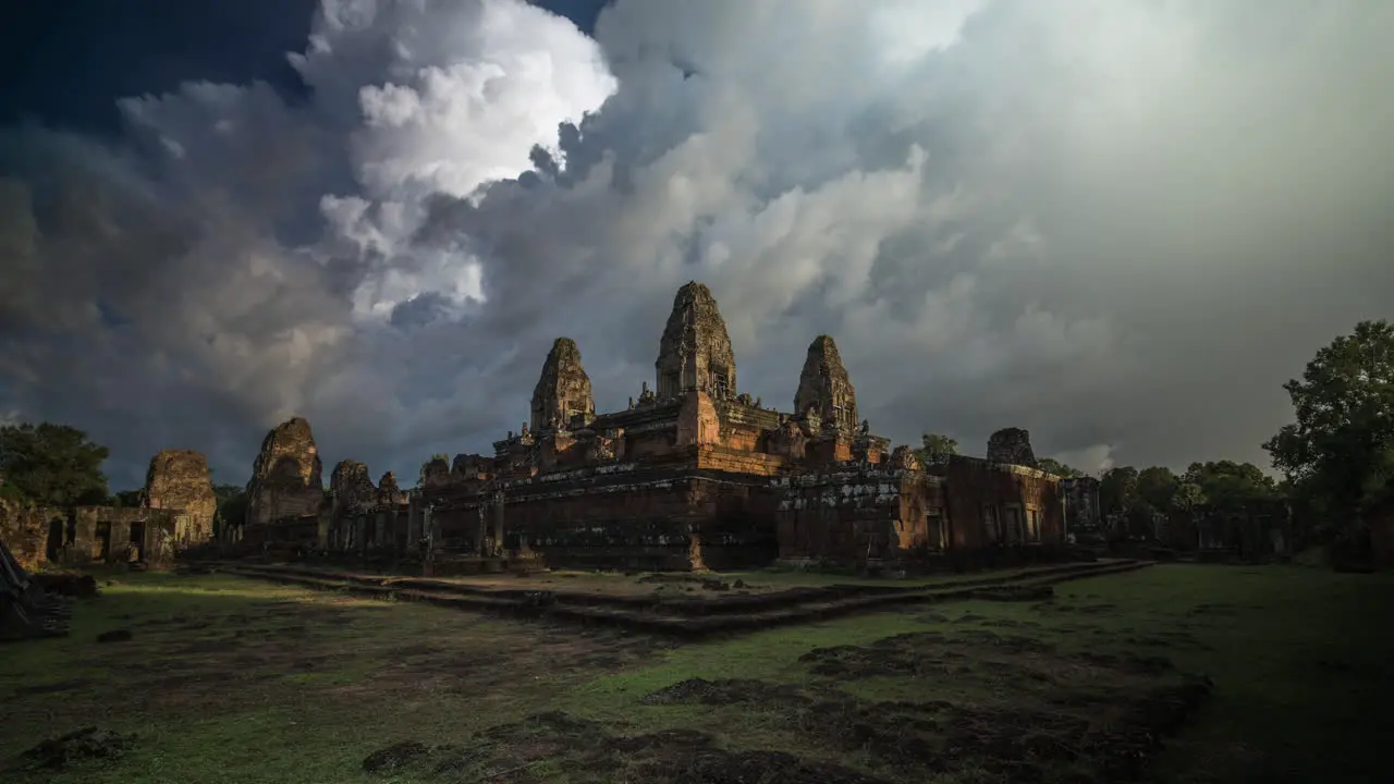 Dynamic clouds as storm builds over Angkorian temple