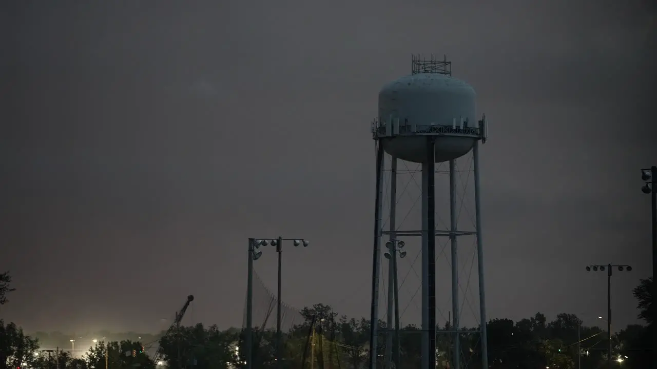 Water tower in a severe thunder storm