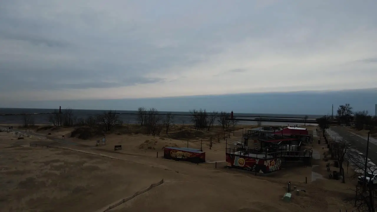 Drone view of a Windy overcast day at the beach