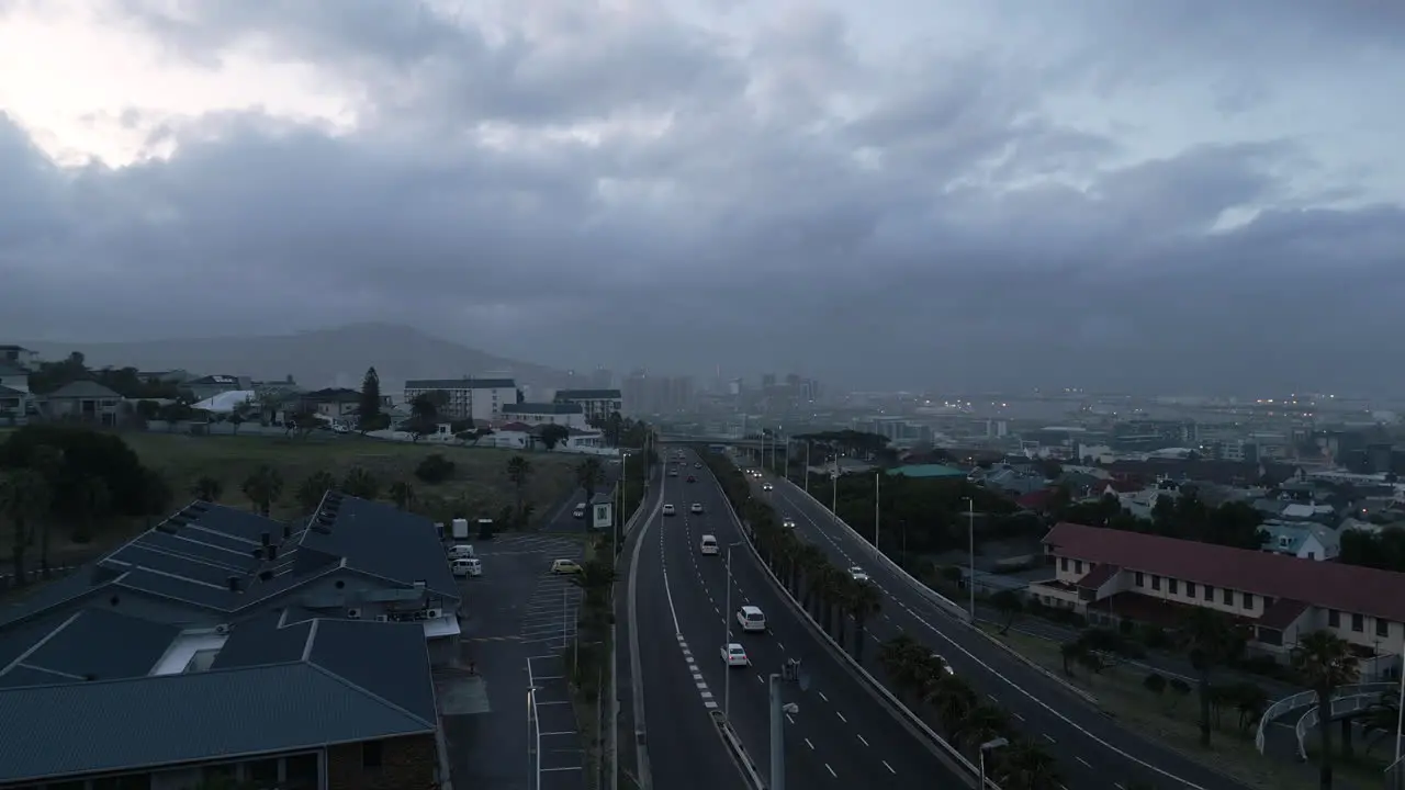 Wide Drone Shot of Cloudy City Bowl in Cape Town South Africa